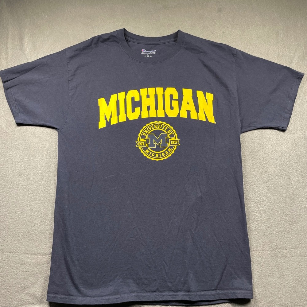 Michigan Wolverines Men Graphic T Shirt NCAA College Football Navy Champion‎ L